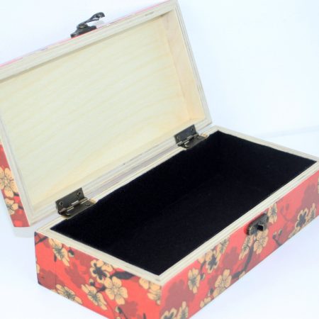 Wood handmade keepsake jewellery, memories, photo box, Cherry blossoms , Flowers design, Black lined