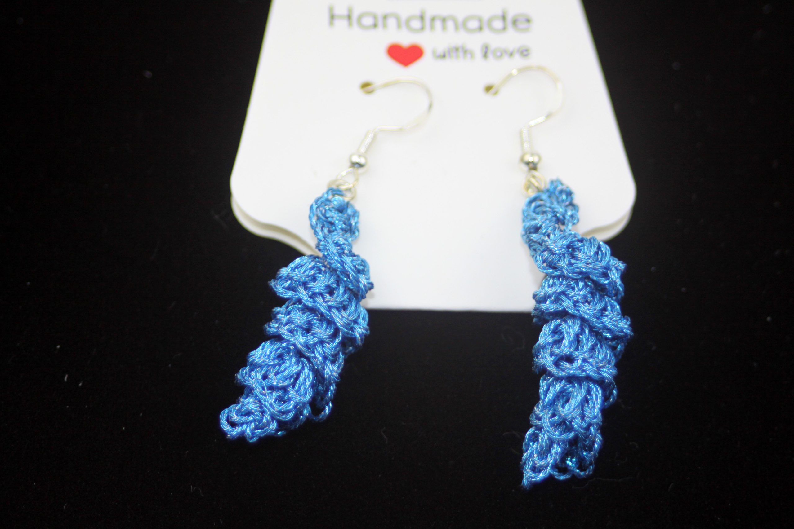 Hand crocheted earrings, Blue color Spiral design