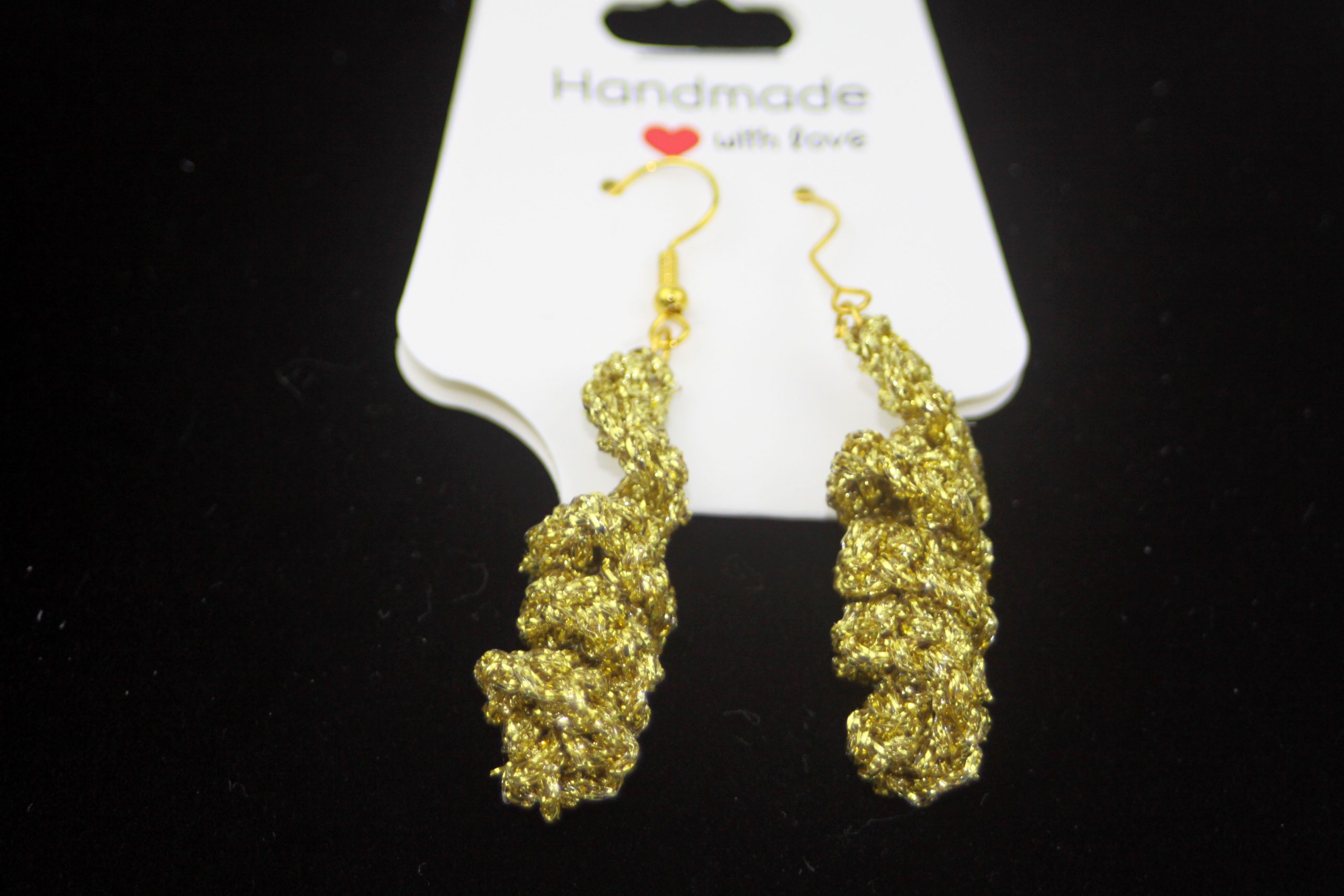 Hand crocheted earrings, Gold color Spiral design