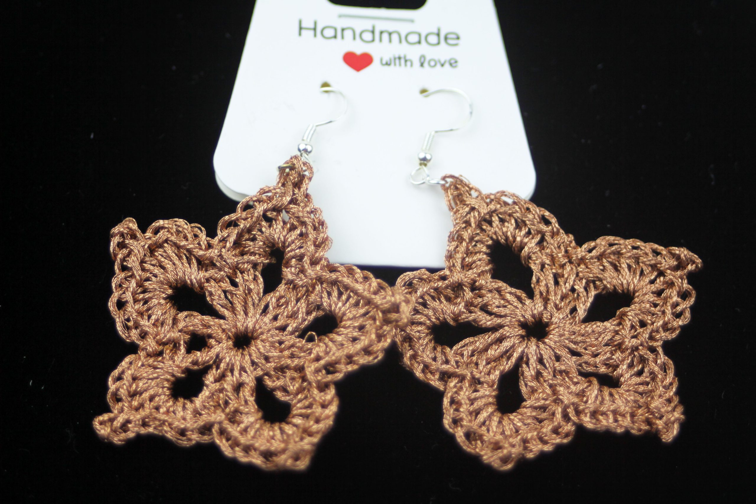 Hand crocheted earrings, Bronze color Flower, Star design