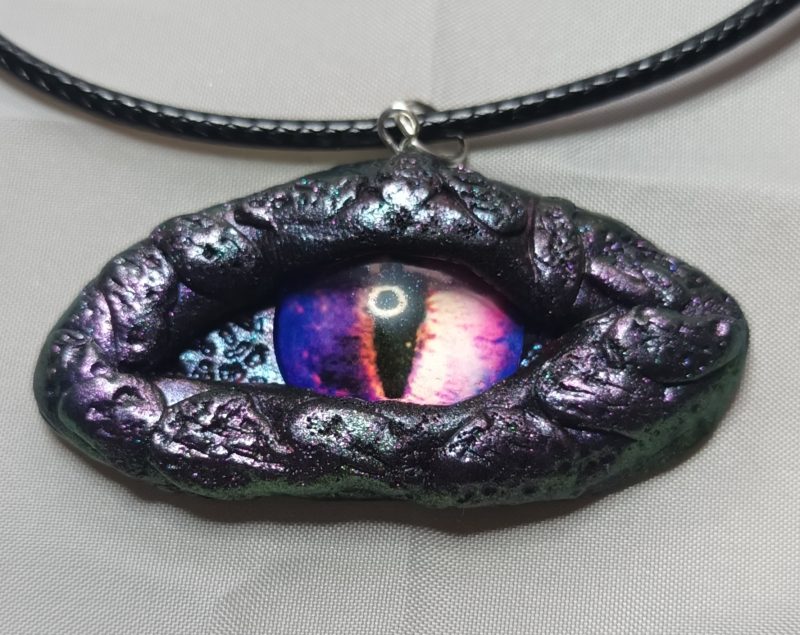 Handmade Polymer Clay Dragon Eye Pendant Necklace, Lightweight