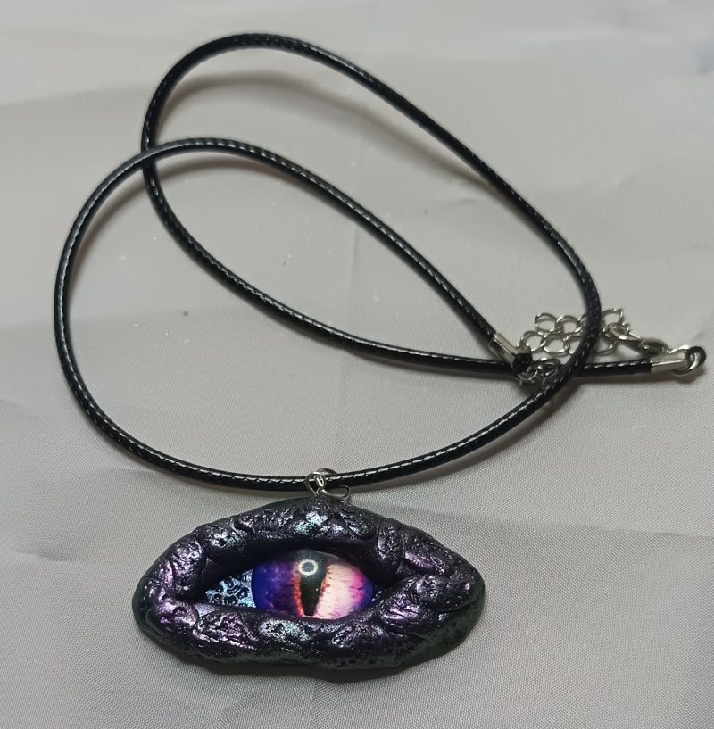 Handmade Polymer Clay Dragon Eye Pendant Necklace, Lightweight