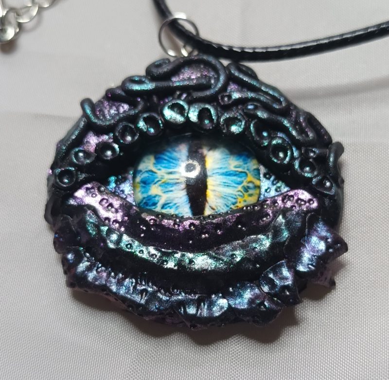 Handmade Polymer Clay Dragon Eye Pendant Necklace, Lightweight