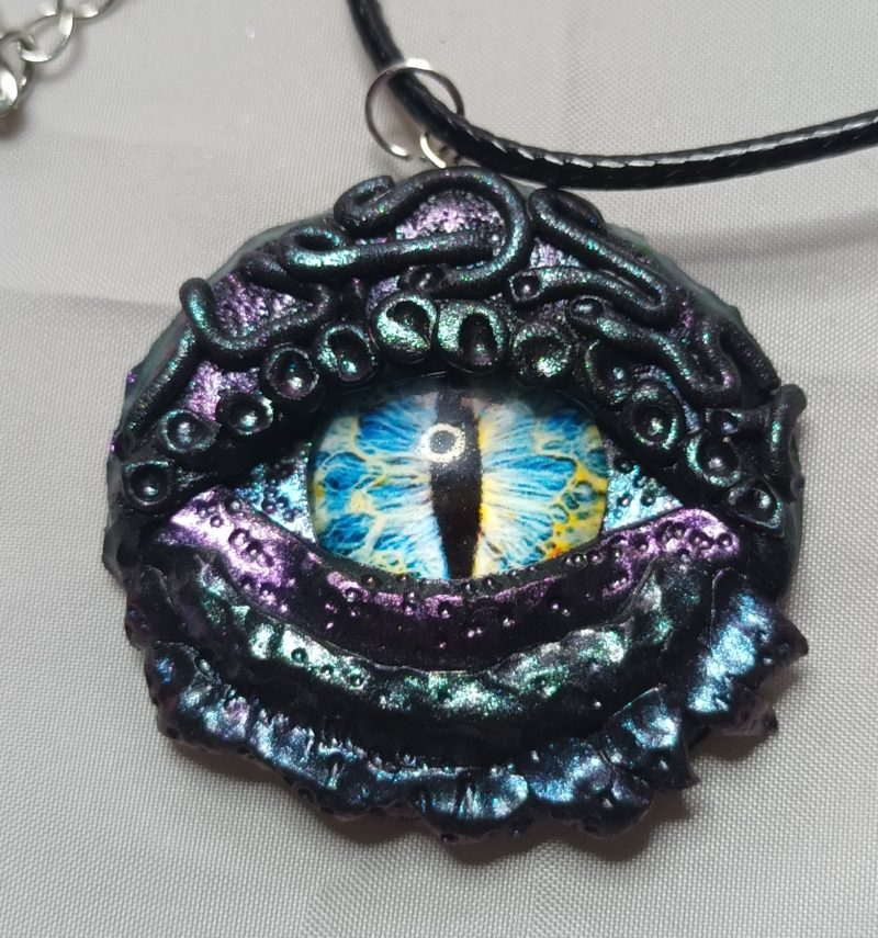 Handmade Polymer Clay Dragon Eye Pendant Necklace, Lightweight