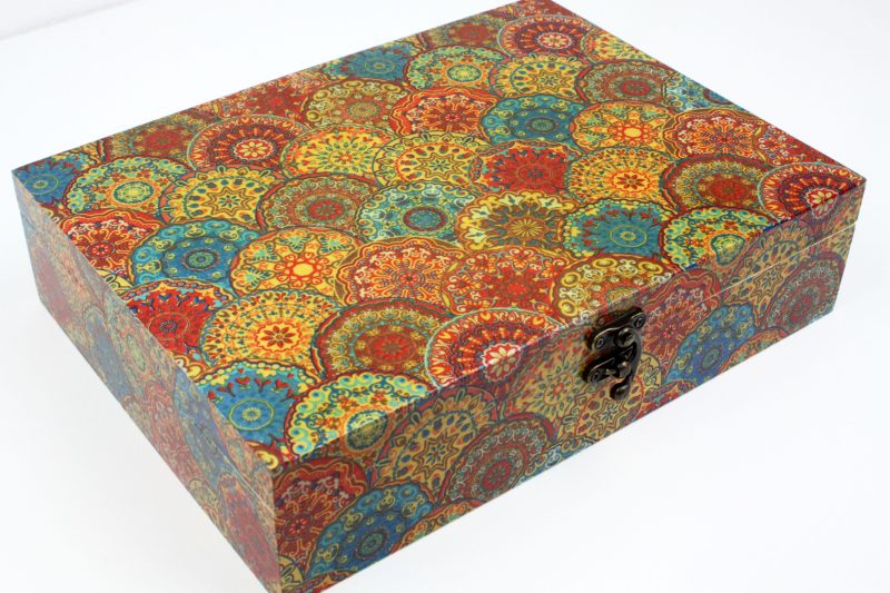 Wood handmade keepsake jewellery, memories box, Moroccan, Mandala style, Flexible compartments