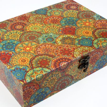 Wood handmade keepsake jewellery, memories box, Moroccan, Mandala style, Flexible compartments