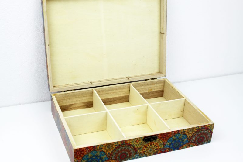 Wood handmade keepsake jewellery, memories box, Moroccan, Mandala style, Flexible compartments