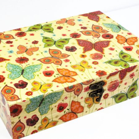Wood handmade keepsake jewellery, memories box, Butterfly, Flowers design, Flexible compartments