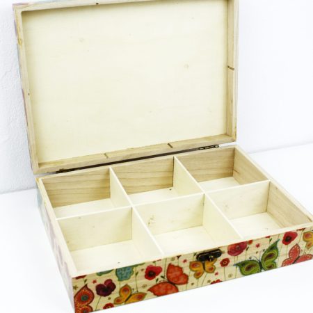 Wood handmade keepsake jewellery, memories box, Butterfly, Flowers design, Flexible compartments