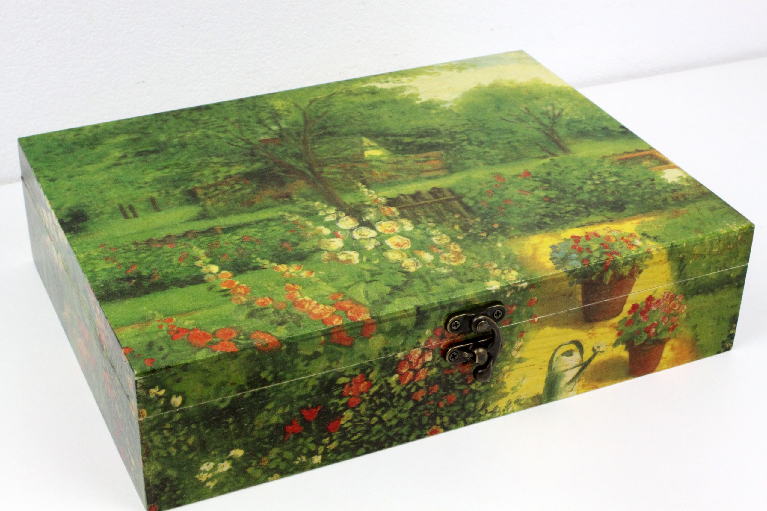 Wood handmade keepsake jewellery, memories box, English Garden, Flowers, Flexible compartments