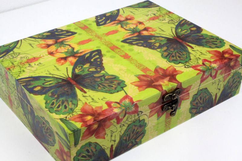 Wood handmade keepsake jewellery, memories box, Flowers, Butterfly design, Flexible compartments