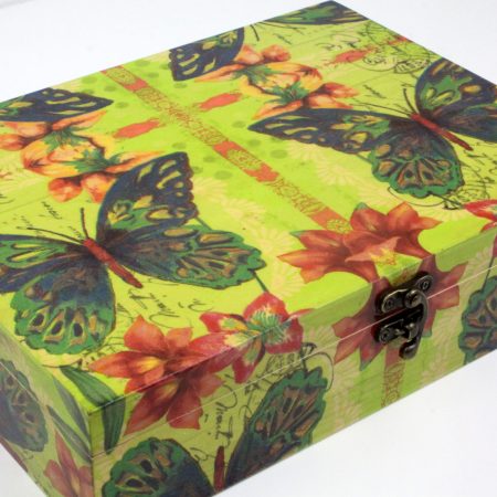 Wood handmade keepsake jewellery, memories box, Flowers, Butterfly design, Flexible compartments