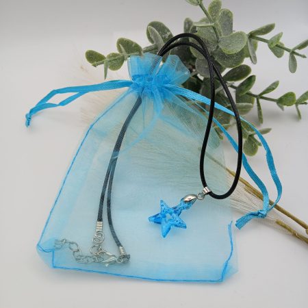 Blue Glitter Star Resin pendant on black cord