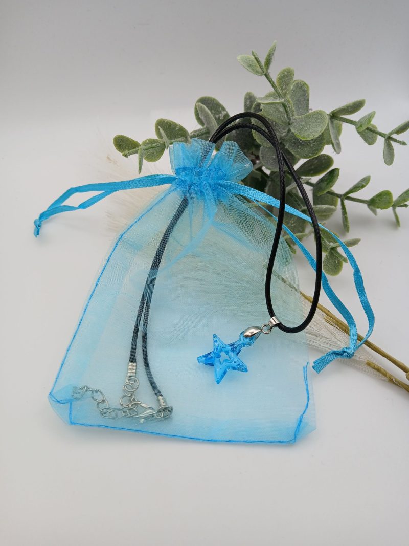 Blue Glitter Star Resin pendant on black cord