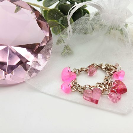 Pink Glittery Resin Hearts Charm Bracelet