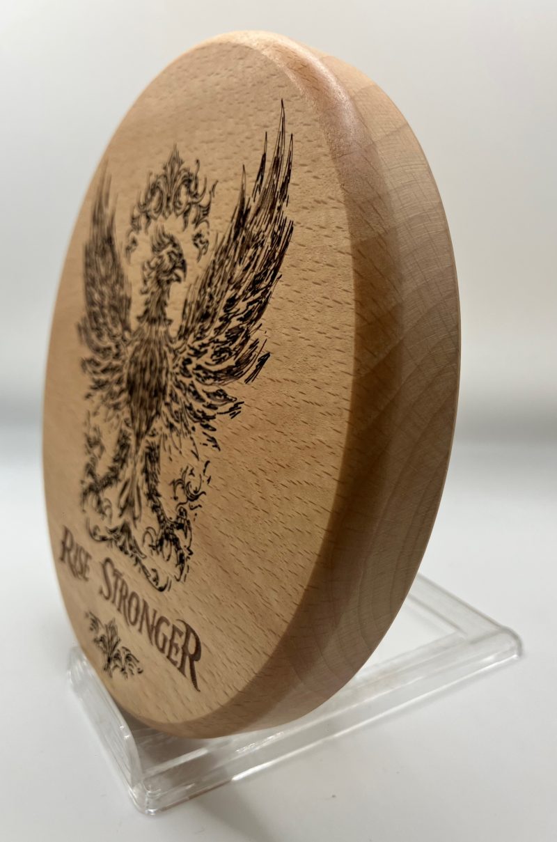 Beautiful Laser Engraved Phoenix on round Beech