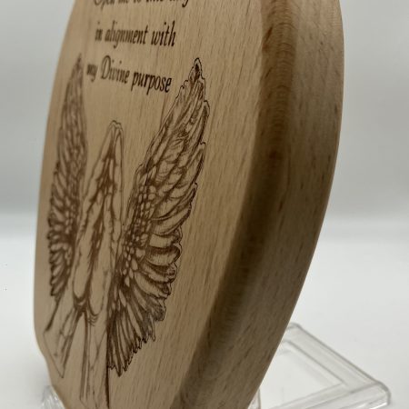 Gorgous Shaped Beech Engraved with Praying Hands in Angels Wings with inspirings words
