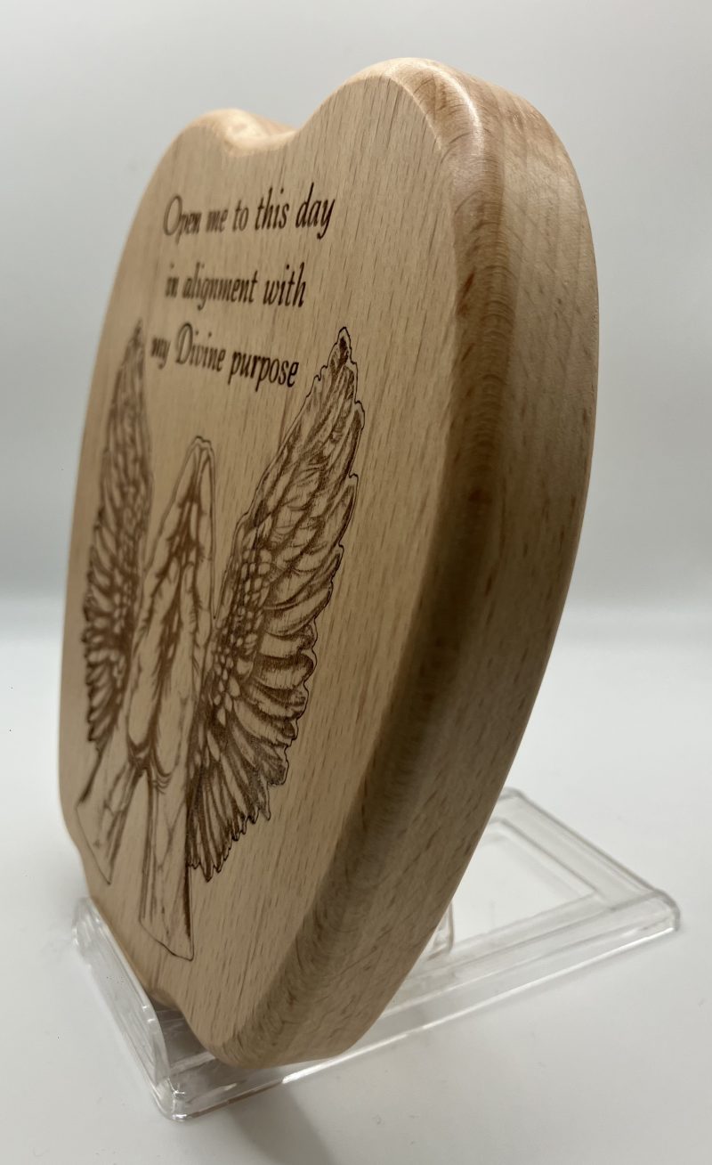 Gorgous Shaped Beech Engraved with Praying Hands in Angels Wings with inspirings words