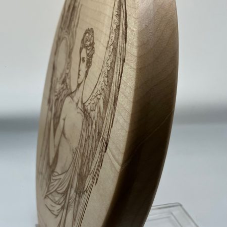 Large Engraved Archangel Uriel on round Beech, Wall Hanging