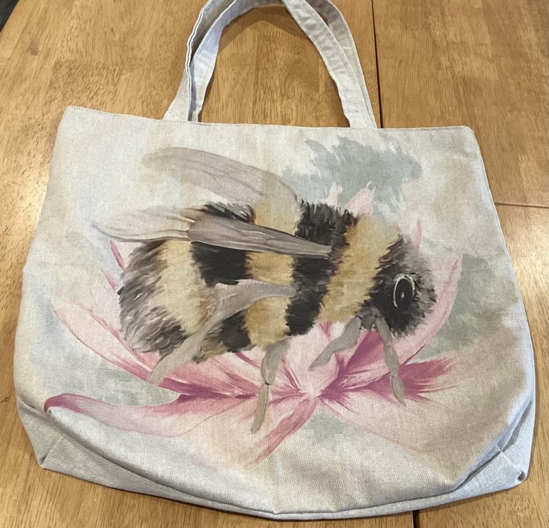 Handmade Large Bee Themed Lined Linen Look Beige Fabric Shopping Bag/Tote Bag Free P&P