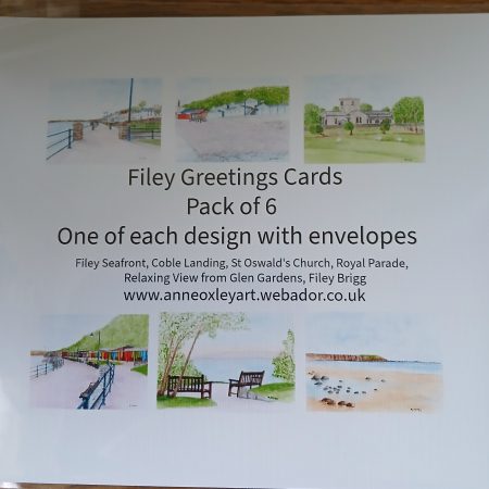Filey, North Yorks, Yorkshire Coast Pack of 6 Greetings Cards printed from original watercolours.