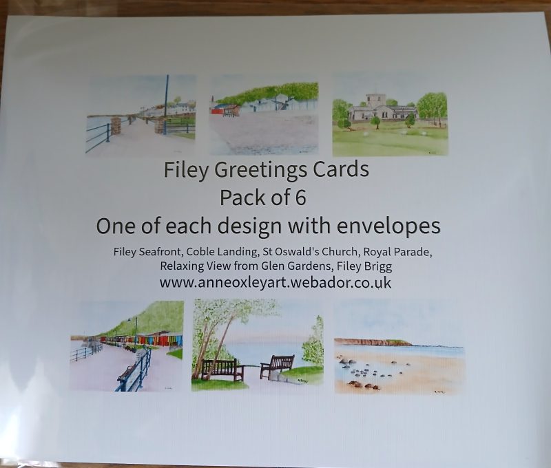 Filey, North Yorks, Yorkshire Coast Pack of 6 Greetings Cards printed from original watercolours.