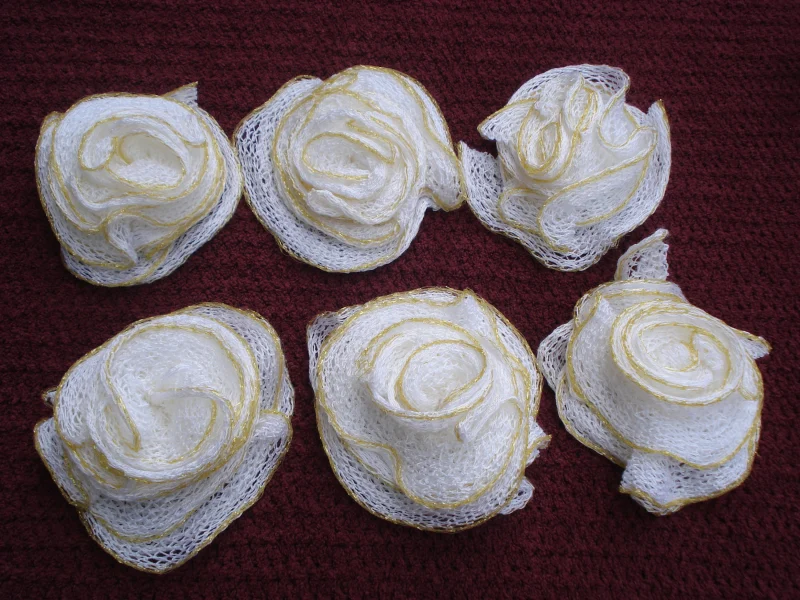Hand Knitted White And Gold Flowers For Decoration Brooch Hat Coat