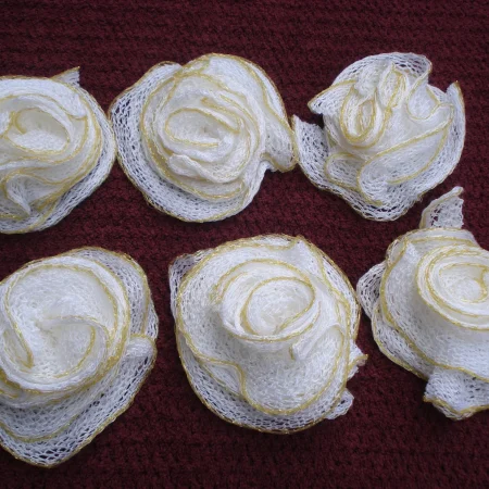 Hand Knitted White And Gold Flowers For Decoration Brooch Hat Coat