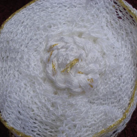 Hand Knitted White And Gold Flowers For Decoration Brooch Hat Coat