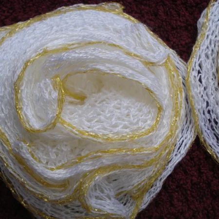 Hand Knitted White And Gold Flowers For Decoration Brooch Hat Coat