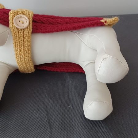 Handmade Small Dog Coat Jumper Knitted In Red And Gold With Cables and Buttons