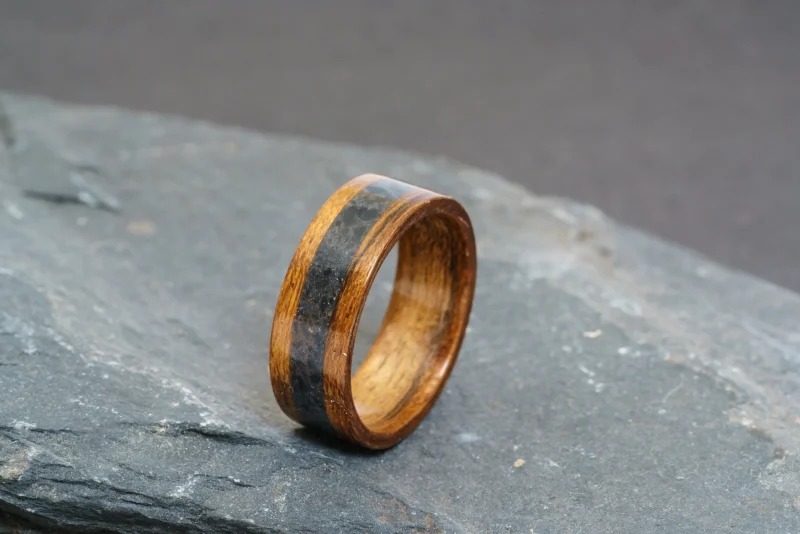 Welsh Slate inlay Handcrafted Bentwood Ring For Him or Her