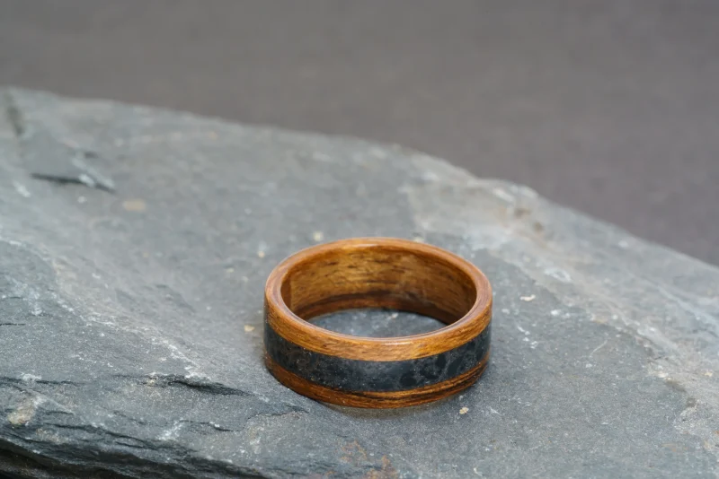 Welsh Slate inlay Handcrafted Bentwood Ring For Him or Her
