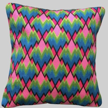 One of a kind needlepoint cushion in a multicoloured geometric design