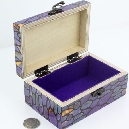 Wood handmade keepsake jewellery, memories, card box, Dragonfly, 3D style, Wildlife, Purple lined
