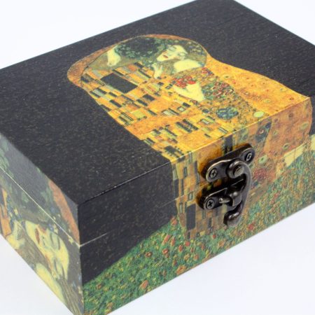 Wood handmade keepsake jewellery, memories, card box, The Kiss - Gustav Klimt, Black lined
