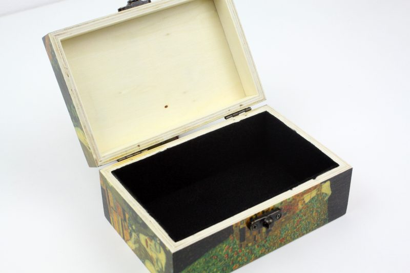 Wood handmade keepsake jewellery, memories, card box, The Kiss - Gustav Klimt, Black lined