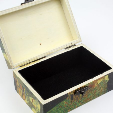 Wood handmade keepsake jewellery, memories, card box, The Kiss - Gustav Klimt, Black lined