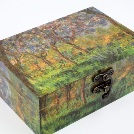 Wood handmade keepsake jewellery, memories, card box, Flowers Tree Vincent van Gogh style, Lined