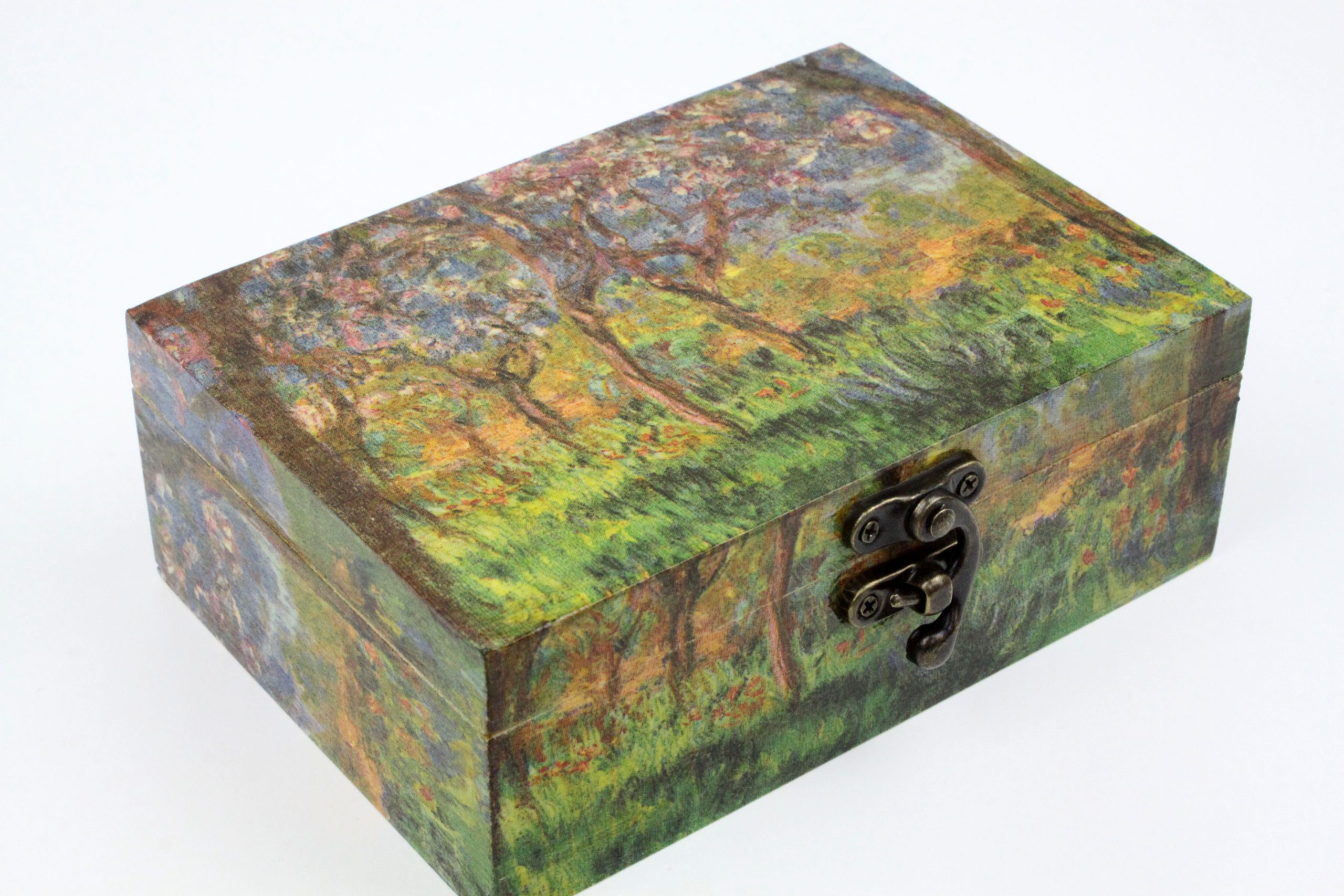 Wood handmade keepsake jewellery, memories, card box, Flowers Tree Vincent van Gogh style, Lined