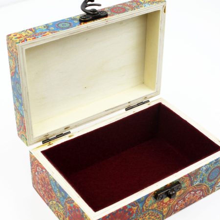 Wood handmade keepsake jewellery, memories, card box, Moroccan Mandala style, Burgundy Lined