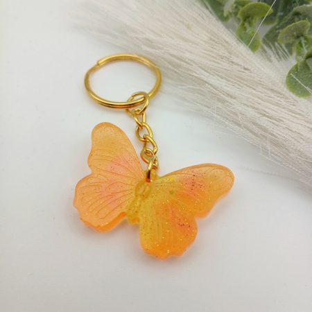 Handmade Resin Butterfly keychain Glitter orange
