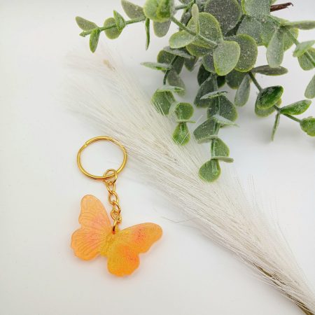 Handmade Resin Butterfly keychain Glitter orange