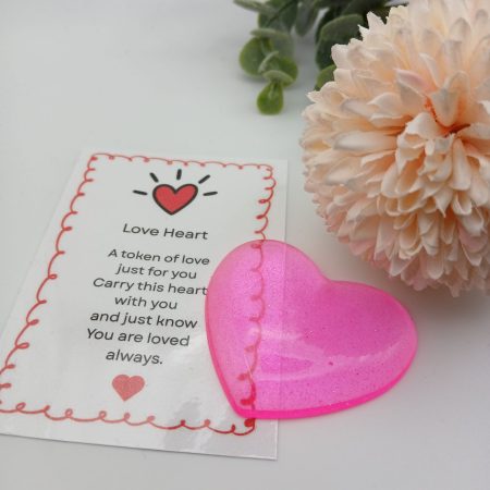 Bright Pink Glitter Resin Heart Love Token