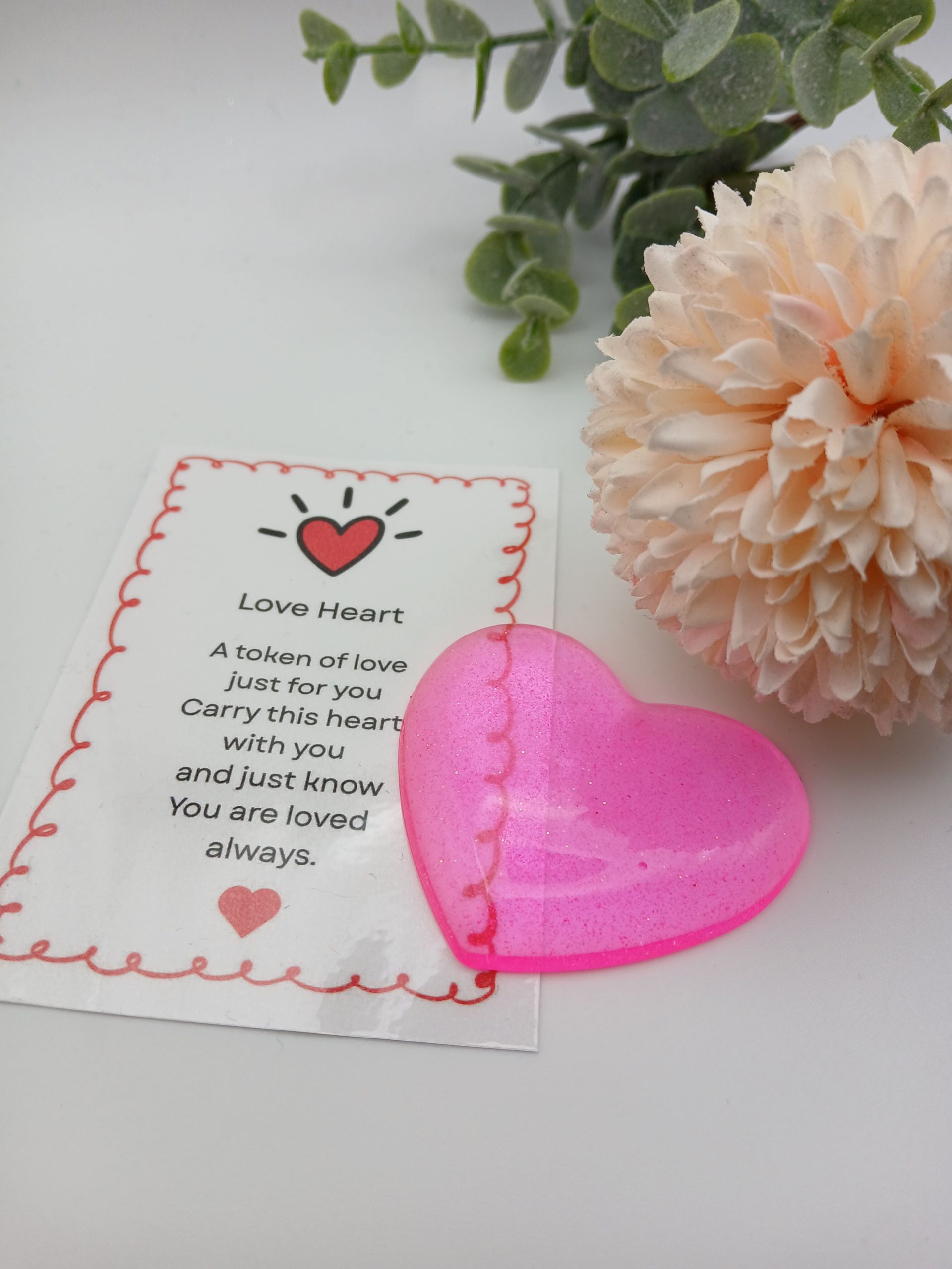 Bright Pink Glitter Resin Heart Love Token