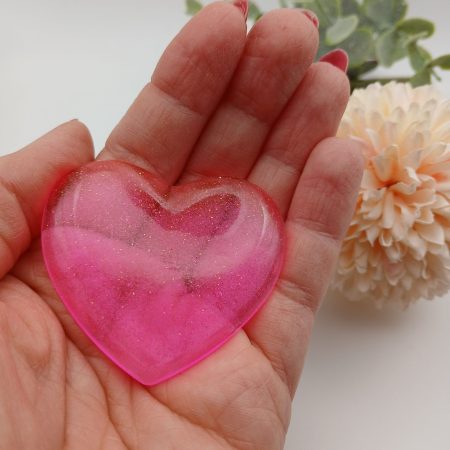 Bright Pink Glitter Resin Heart Love Token