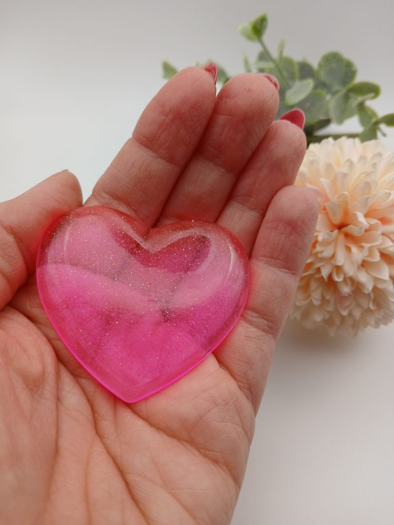 Bright Pink Glitter Resin Heart Love Token