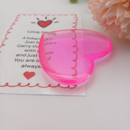 Bright Pink Glitter Resin Heart Love Token