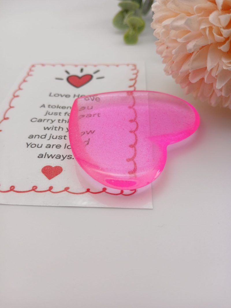 Bright Pink Glitter Resin Heart Love Token