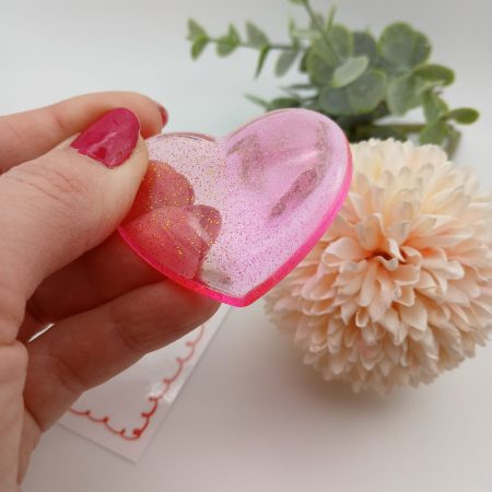 Two tone Pink Glitter Resin Heart Love Token